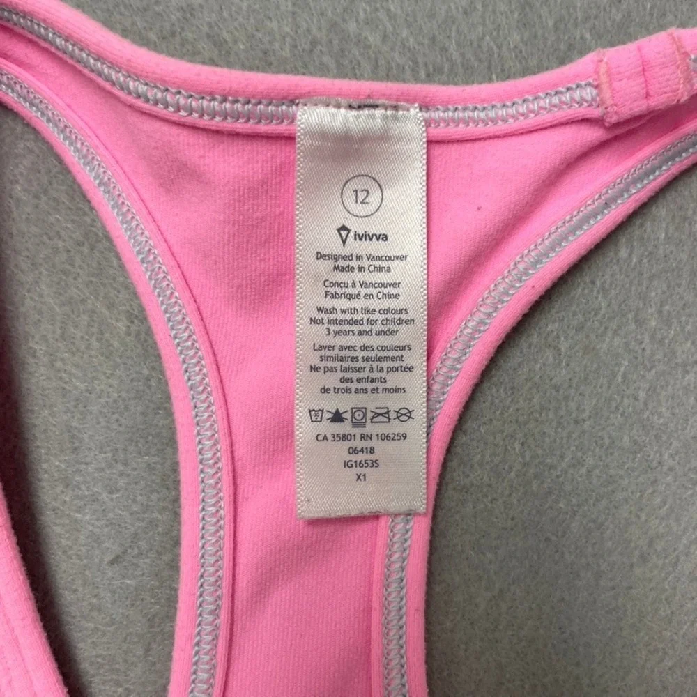 Ivivva Activewear Set Girls Size 12 Pink Tank Top Black‎ Cropped Leggings 2pc